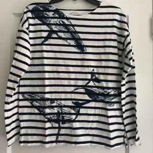 J. Crew navy and white striped shirt with whales